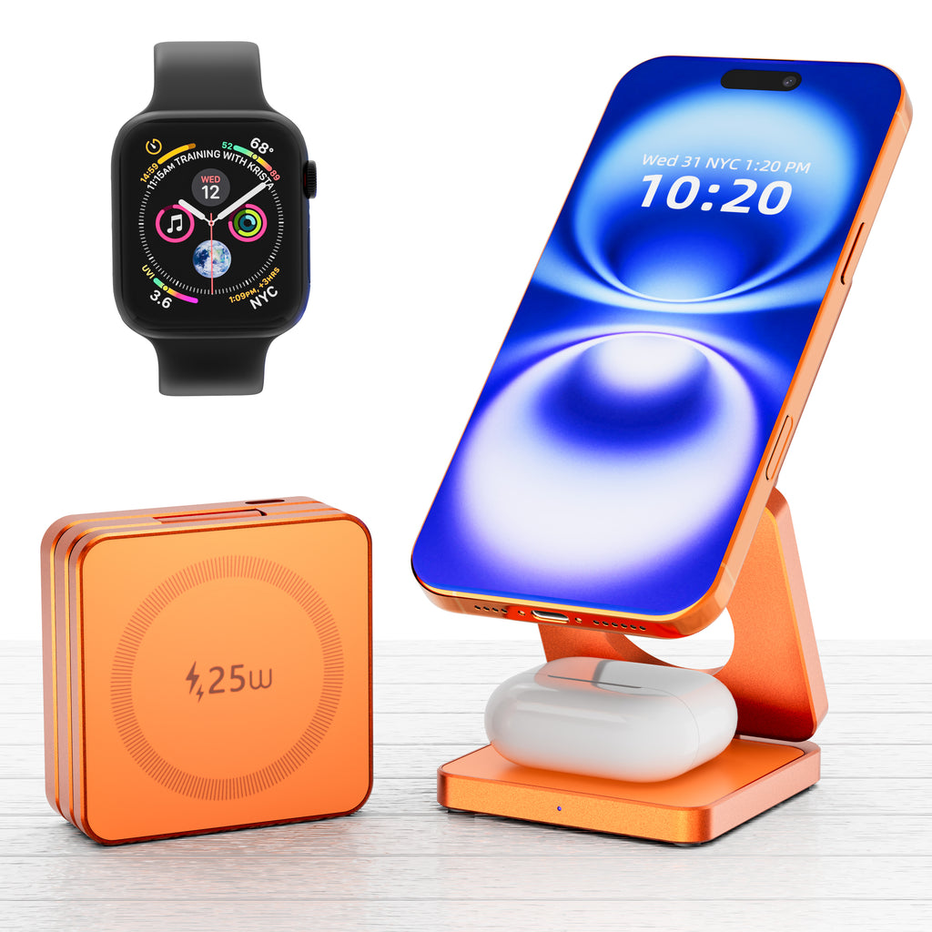 TechSnap Elite Qi2.2 - Lifestyle three Apple devices charging